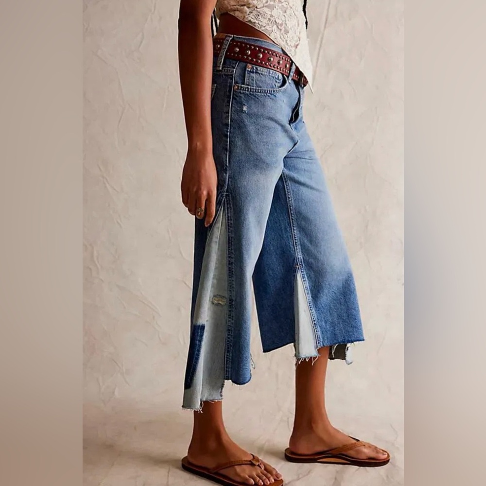 We The Free Ripple Wide-Leg Pieced Cropped Jeans
